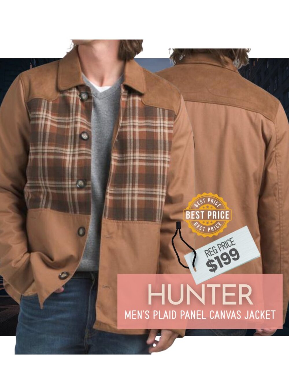 NWT Hunter Men’s Plaid Panel Canvas Jacket – Brown Size M